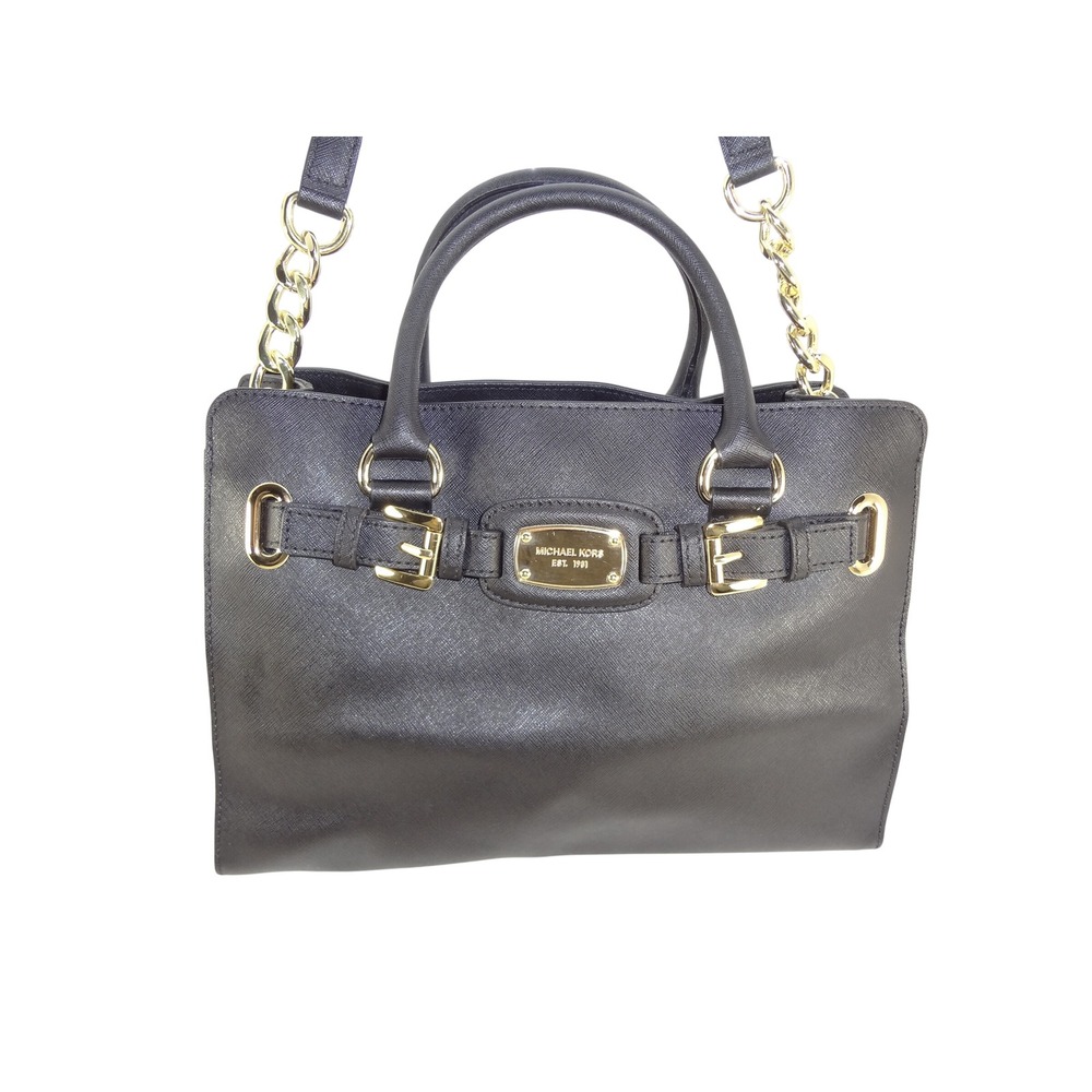 Vintage Michael Kors Hamilton EW Satchel Handbag Black Crossgrain Leather‎